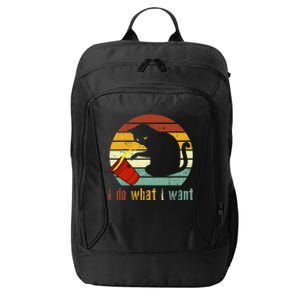 I Do What I Want Cat Coffee Black Cat Red Cup Funny Graphic City Backpack