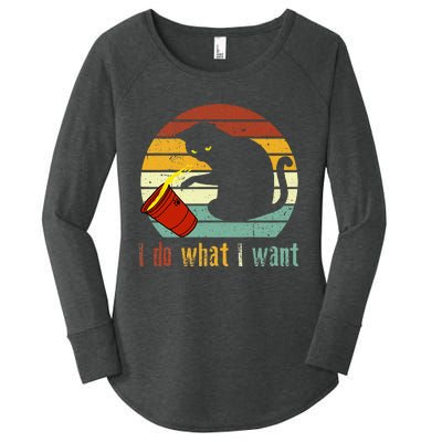 I Do What I Want Cat Coffee Black Cat Red Cup Funny Graphic Women's Perfect Tri Tunic Long Sleeve Shirt