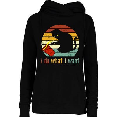 I Do What I Want Cat Coffee Black Cat Red Cup Funny Graphic Womens Funnel Neck Pullover Hood