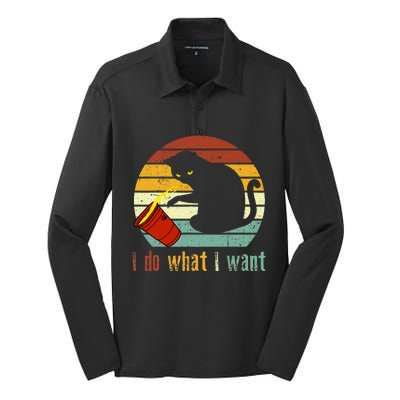 I Do What I Want Cat Coffee Black Cat Red Cup Funny Graphic Silk Touch Performance Long Sleeve Polo