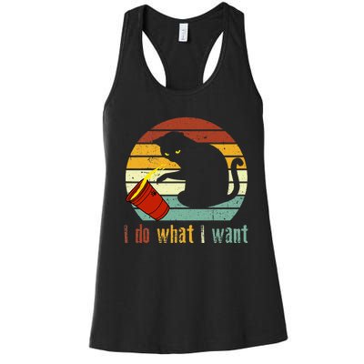 I Do What I Want Cat Coffee Black Cat Red Cup Funny Graphic Women's Racerback Tank