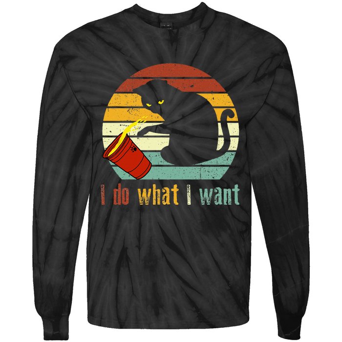 I Do What I Want Cat Coffee Black Cat Red Cup Funny Graphic Tie-Dye Long Sleeve Shirt