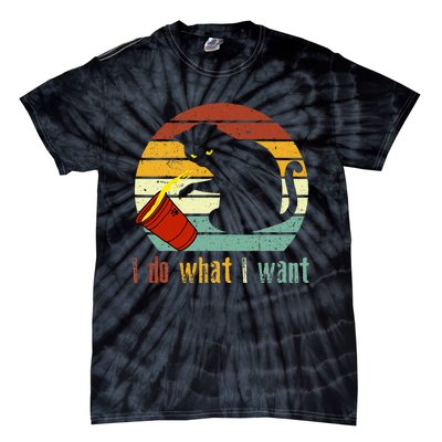 I Do What I Want Cat Coffee Black Cat Red Cup Funny Graphic Tie-Dye T-Shirt