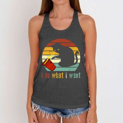 I Do What I Want Cat Coffee Black Cat Red Cup Funny Graphic Women's Knotted Racerback Tank