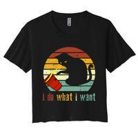 I Do What I Want Cat Coffee Black Cat Red Cup Funny Graphic Women's Crop Top Tee