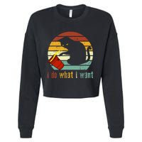 I Do What I Want Cat Coffee Black Cat Red Cup Funny Graphic Cropped Pullover Crew