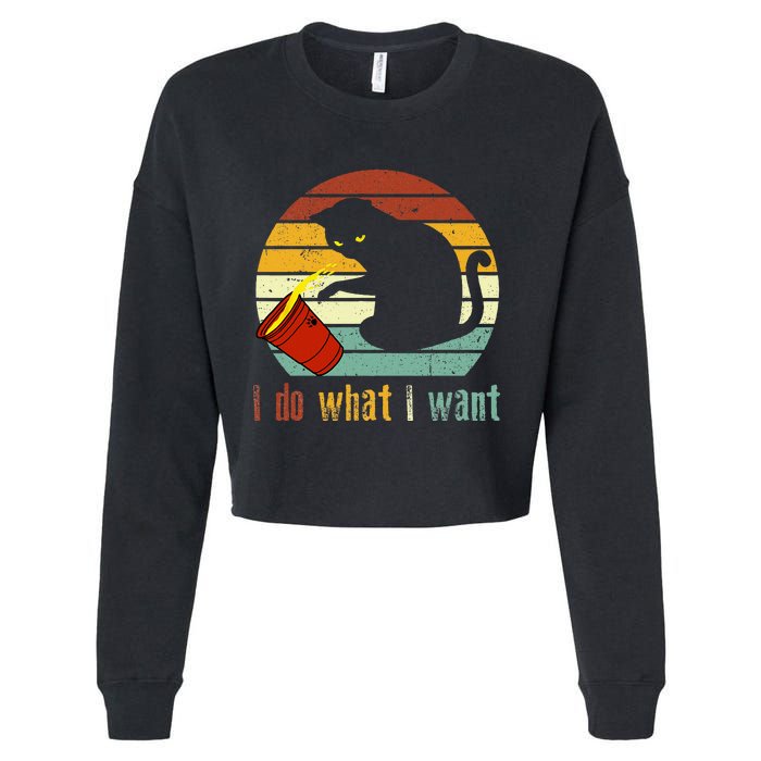 I Do What I Want Cat Coffee Black Cat Red Cup Funny Graphic Cropped Pullover Crew