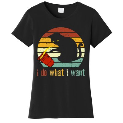 I Do What I Want Cat Coffee Black Cat Red Cup Funny Graphic Women's T-Shirt