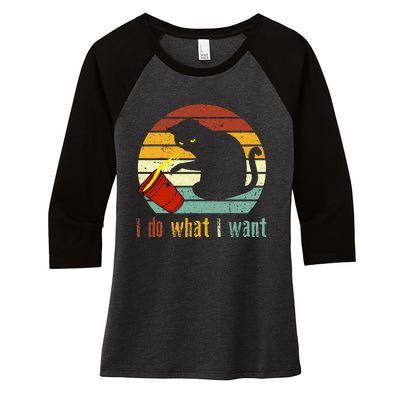 I Do What I Want Cat Coffee Black Cat Red Cup Funny Graphic Women's Tri-Blend 3/4-Sleeve Raglan Shirt