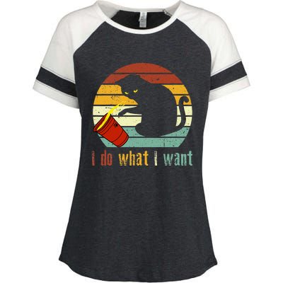 I Do What I Want Cat Coffee Black Cat Red Cup Funny Graphic Enza Ladies Jersey Colorblock Tee