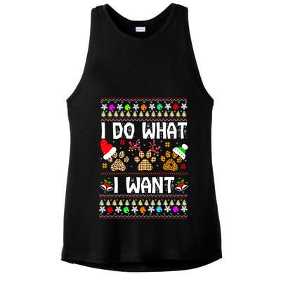 I Do What I Want Funny Dog Paws Ugly Christmas Sweater Ladies PosiCharge Tri-Blend Wicking Tank