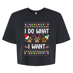 I Do What I Want Funny Dog Paws Ugly Christmas Sweater Bella+Canvas Jersey Crop Tee