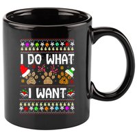 I Do What I Want Funny Dog Paws Ugly Christmas Sweater 11oz C Handle Ceramic Mug