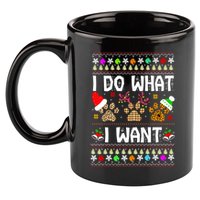 I Do What I Want Funny Dog Paws Ugly Christmas Sweater 11oz C Handle Ceramic Mug