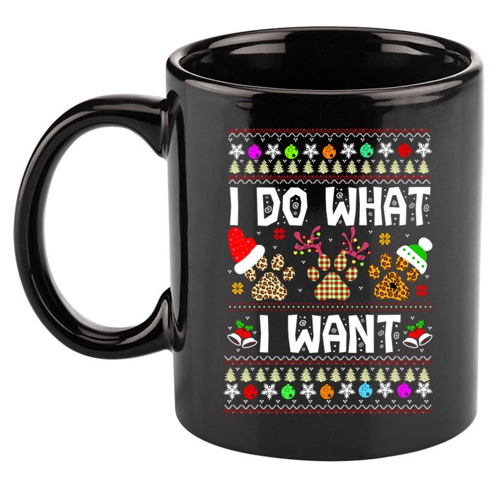 I Do What I Want Funny Dog Paws Ugly Christmas Sweater 11oz C Handle Ceramic Mug