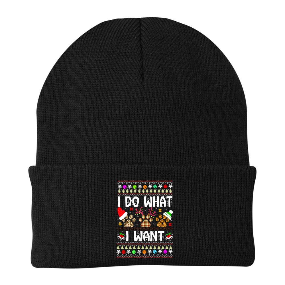 I Do What I Want Funny Dog Paws Ugly Christmas Sweater Beanie