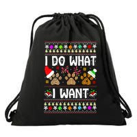 I Do What I Want Funny Dog Paws Ugly Christmas Sweater Drawstring Bag