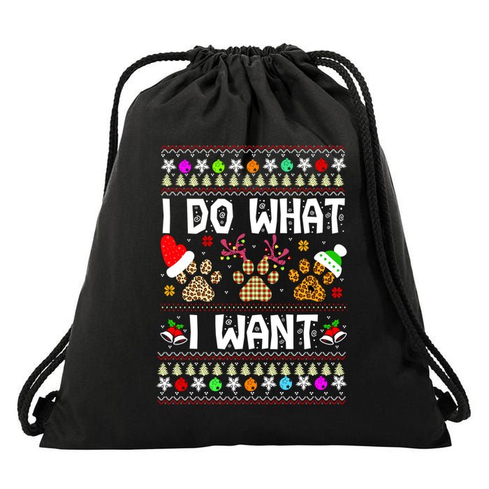 I Do What I Want Funny Dog Paws Ugly Christmas Sweater Drawstring Bag