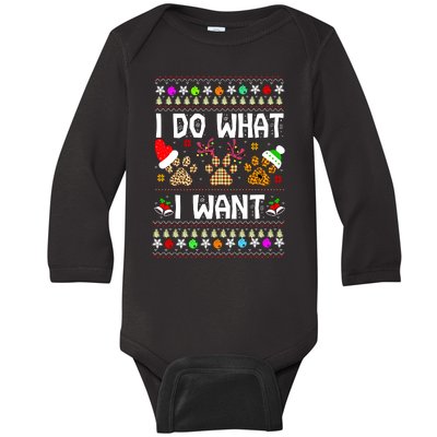 I Do What I Want Funny Dog Paws Ugly Christmas Sweater Baby Long Sleeve Bodysuit