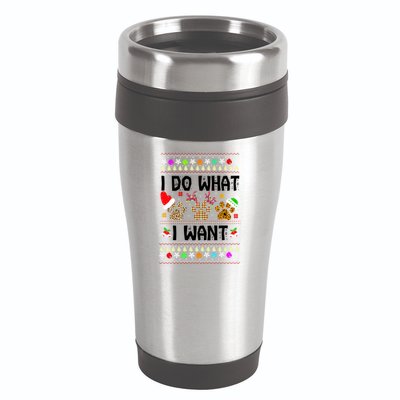 I Do What I Want Funny Dog Paws Ugly Christmas Sweater 16oz Travel Tumbler