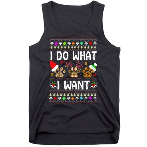 I Do What I Want Funny Dog Paws Ugly Christmas Sweater Tank Top