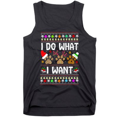 I Do What I Want Funny Dog Paws Ugly Christmas Sweater Tank Top