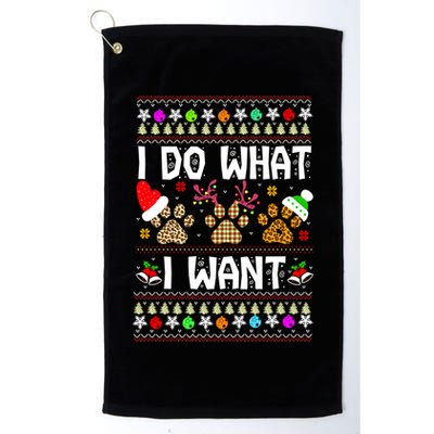 I Do What I Want Funny Dog Paws Ugly Christmas Sweater Golf Towel