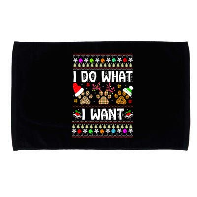 I Do What I Want Funny Dog Paws Ugly Christmas Sweater Microfiber Hand Towel