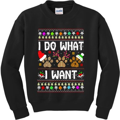 I Do What I Want Funny Dog Paws Ugly Christmas Sweater Kids Sweatshirt