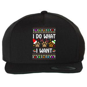 I Do What I Want Funny Dog Paws Ugly Christmas Sweater Wool Snapback Cap