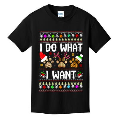 I Do What I Want Funny Dog Paws Ugly Christmas Sweater Kids T-Shirt