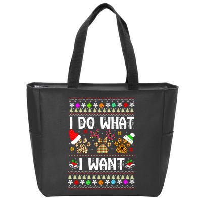 I Do What I Want Funny Dog Paws Ugly Christmas Sweater Zip Tote Bag