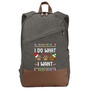 I Do What I Want Funny Dog Paws Ugly Christmas Sweater Cotton Canvas Backpack