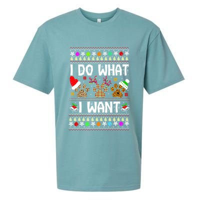 I Do What I Want Funny Dog Paws Ugly Christmas Sweater Sueded Cloud Jersey T-Shirt