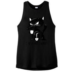 I Do What I Want Funny Black Cat Withe Cup Coffee Gifts Ladies PosiCharge Tri-Blend Wicking Tank