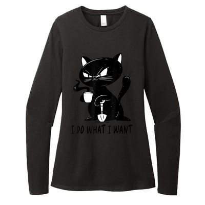 I Do What I Want Funny Black Cat Withe Cup Coffee Gifts Womens CVC Long Sleeve Shirt