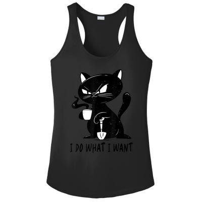 I Do What I Want Funny Black Cat Withe Cup Coffee Gifts Ladies PosiCharge Competitor Racerback Tank