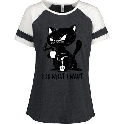 I Do What I Want Funny Black Cat Withe Cup Coffee Gifts Enza Ladies Jersey Colorblock Tee