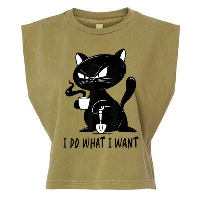 I Do What I Want Funny Black Cat Withe Cup Coffee Gifts Garment-Dyed Women's Muscle Tee