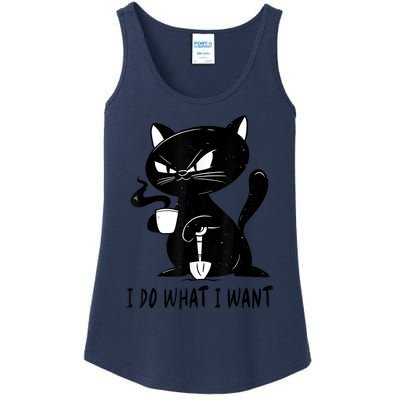 I Do What I Want Funny Black Cat Withe Cup Coffee Gifts Ladies Essential Tank