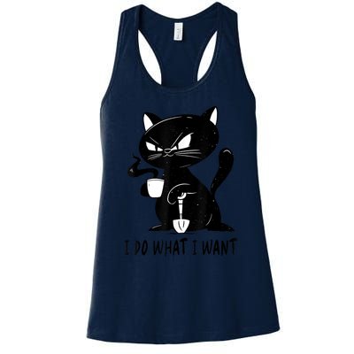 I Do What I Want Funny Black Cat Withe Cup Coffee Gifts Women's Racerback Tank