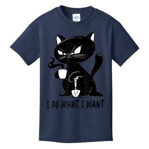 I Do What I Want Funny Black Cat Withe Cup Coffee Gifts Kids T-Shirt