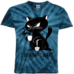 I Do What I Want Funny Black Cat Withe Cup Coffee Gifts Kids Tie-Dye T-Shirt