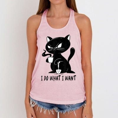 I Do What I Want Funny Black Cat Withe Cup Coffee Gifts Women's Knotted Racerback Tank