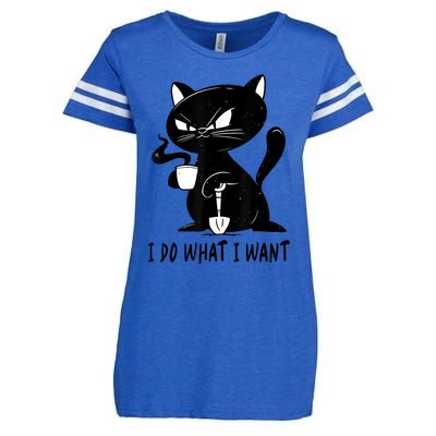 I Do What I Want Funny Black Cat Withe Cup Coffee Gifts Enza Ladies Jersey Football T-Shirt