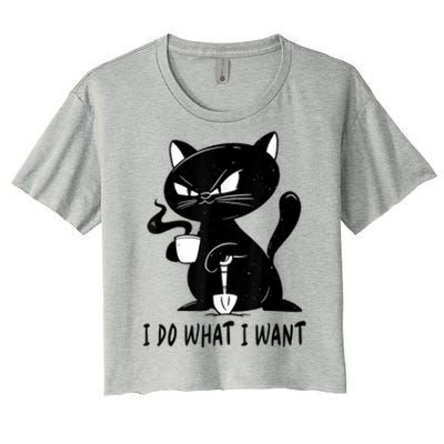 I Do What I Want Funny Black Cat Withe Cup Coffee Gifts Women's Crop Top Tee