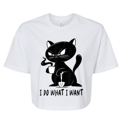 I Do What I Want Funny Black Cat Withe Cup Coffee Gifts Bella+Canvas Jersey Crop Tee