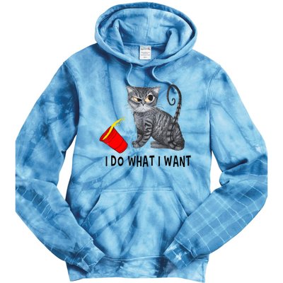 I Do What I Want Cat Coffee Black Cat Red Cup Funny Graphic Tie Dye Hoodie