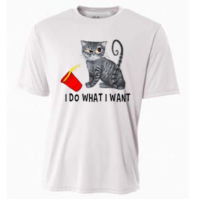 I Do What I Want Cat Coffee Black Cat Red Cup Funny Graphic Cooling Performance Crew T-Shirt