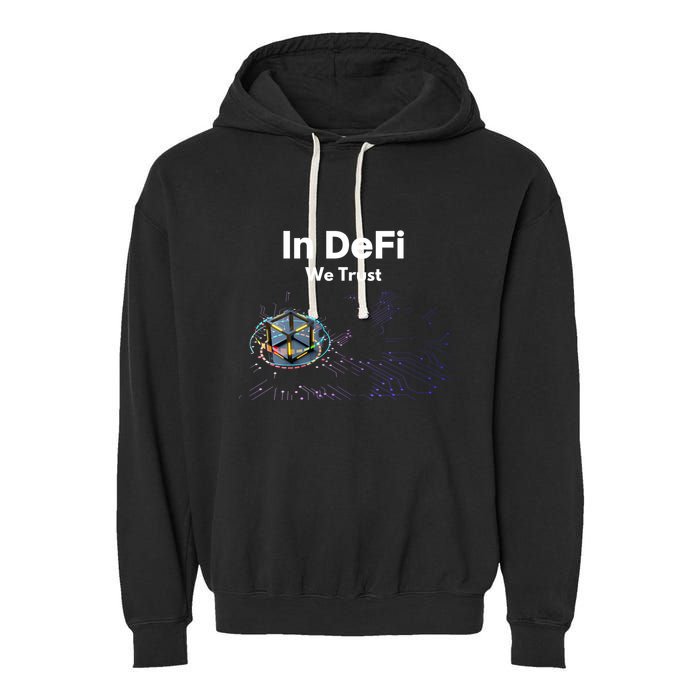 In DeFi We Trust Cryptocurrency Bitcoin Ethereum Blockchain Garment-Dyed Fleece Hoodie